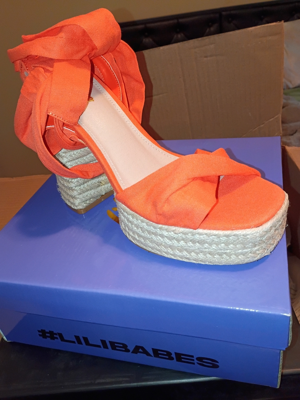 Orange Platform Espadrille Wedge Sandals